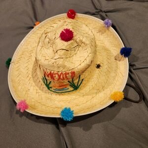 Kids Handmade Mexican Straw Sombrero | Colorful Pom Poms & Embroidery